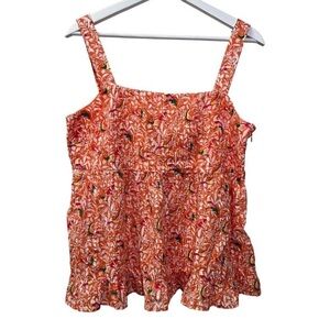LOFT Orange Floral birds sleeveless top size 10 #boho #festival